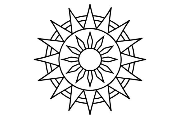 Abstract Sun Horizon Mandala Line Art Guide