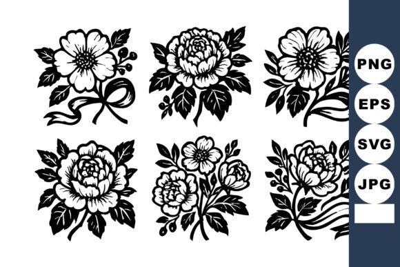 Black and White Vintage Floral Vector De