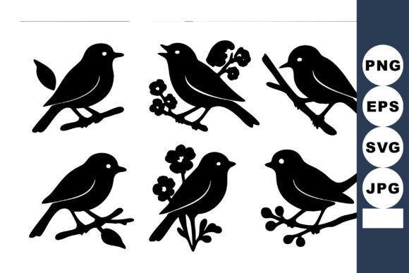 Black Bird Silhouettes Perched on Branch