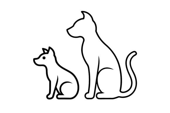 Cat and Dog Together Minimal Line Art