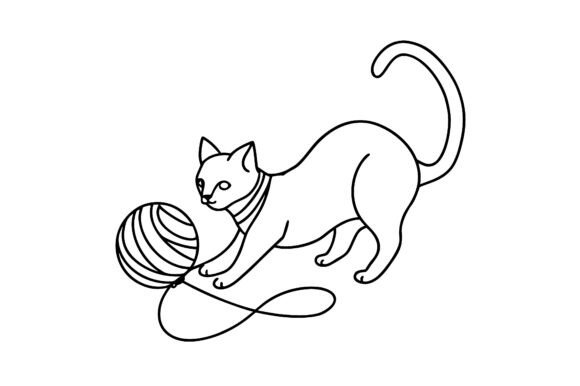 Cat Playing with Yarn Continuous Line Sketch: Elevating Modern Design with Minimalist Art