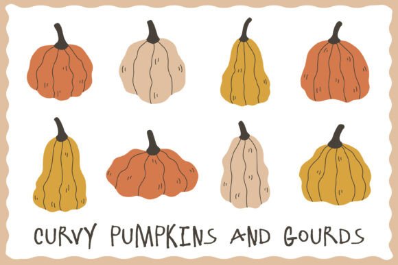 Curvy Pumpkins and Gourds PNG Clipart: Elevating Autumn Design with Whimsical Illustrations