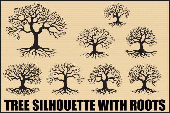 Elevating Digital Craftsmanship with the Black Tree Roots Silhouette Clipart Set