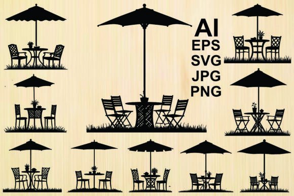 Elevating Outdoor Design with Silhouette Table and Umbrella Vector Assets