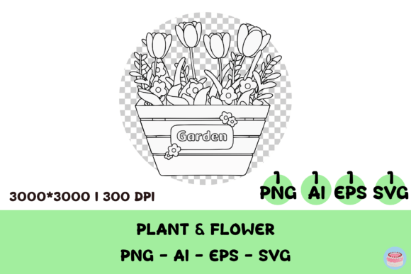 Elevating Spring Design Projects with Rustic Greenery Box Line Art Clipart