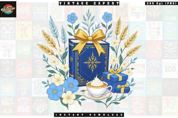 Floral Soft Blue Present and Book PNG: Elevating Digital Design with Cozy Elegance