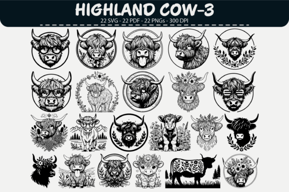 Highland Cow Vector Bundle – 22 Designs: Elevate Your Creative Projects with Rustic Charm