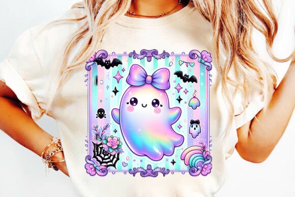 Iridescent Cute Ghost Frame with Stars