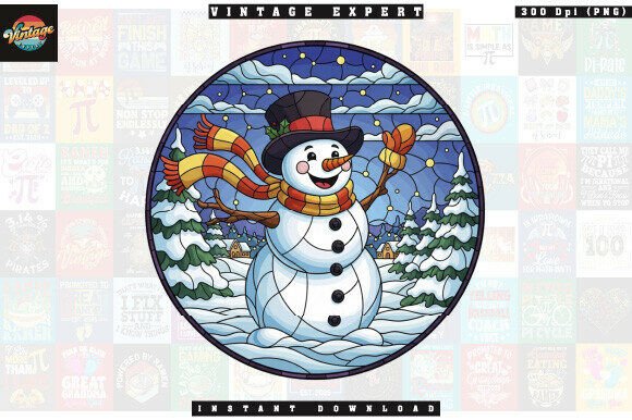 Mastering Winter Design Projects with a Stained Glass Snowman with Top Hat PNG
