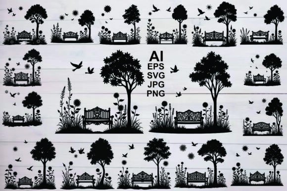 Maximizing Design Impact with Bench in Park Vector Silhouettes Bundle