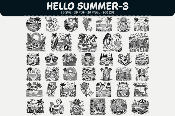 Maximizing Your Summer Projects with the Hello Summer-3 Vector Set – 39 Designs