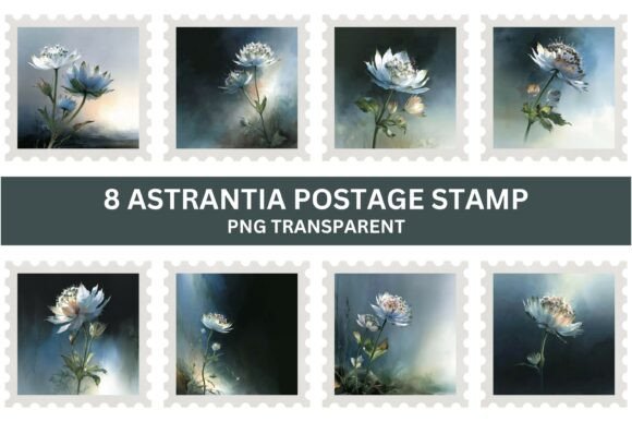 Moody Astrantia Floral Stamp PNG