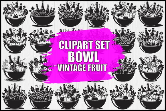 Revitalize Your Design Projects with the Vintage Fruit Bowl Clipart Set