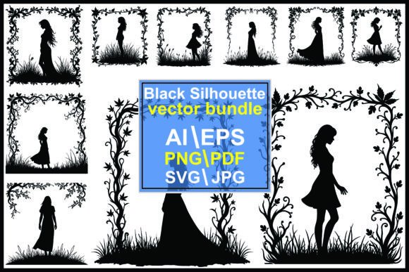 Silhouette Frames with Women and Floral: Elevating Design with Elegant Vintage Aesthetics