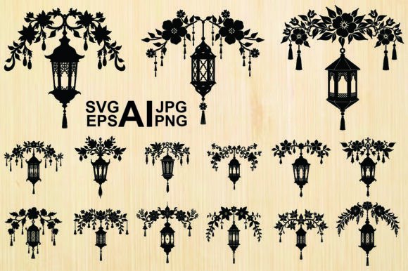 Silhouette Hanging Lantern Vector Bundle