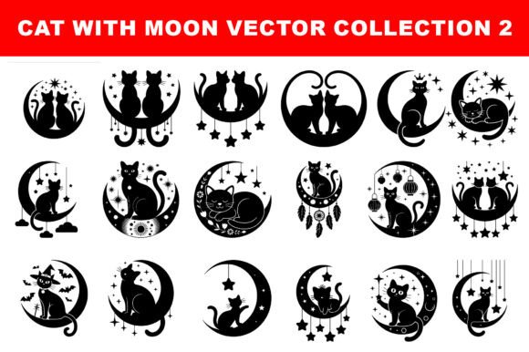 Silhouette of Cat with the Moon: A Celestial Design