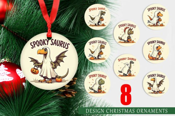 Spooky Saurus Ornament PNG: Dino Holiday Fun