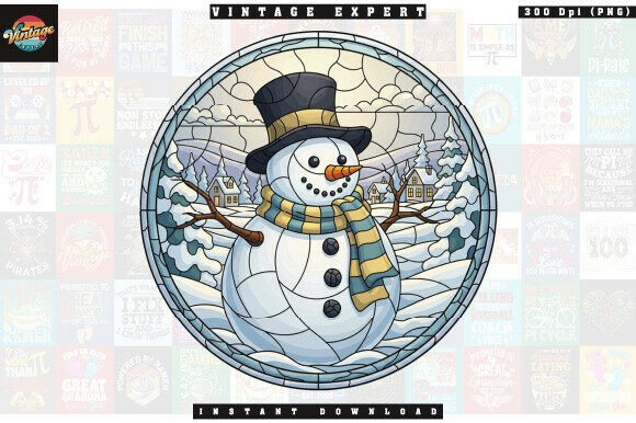 Stained Glass Christmas Snowman Clipart for Festive Designs