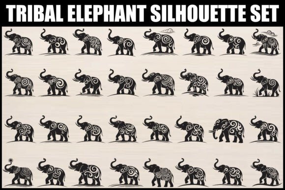 Tribal Elephant Silhouette Set for Bold Designs