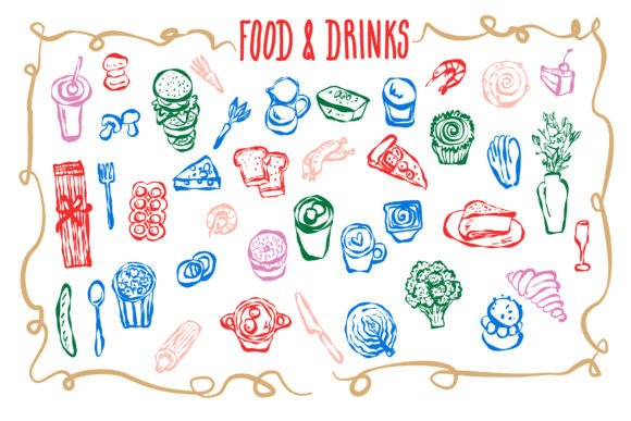Vibrant Hand Drawn Food and Drink Sketches