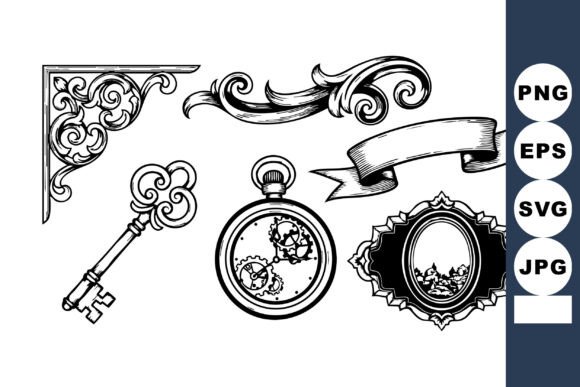 Vintage Ornamental Corner Key Pocket Watch Vector Set: Elevating Classic Design Projects